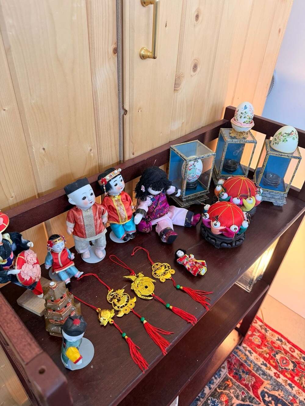 Vintage Asian Porcelain Music Dolls, Painted Eggs, Charm Trinkets & Pin Cushions